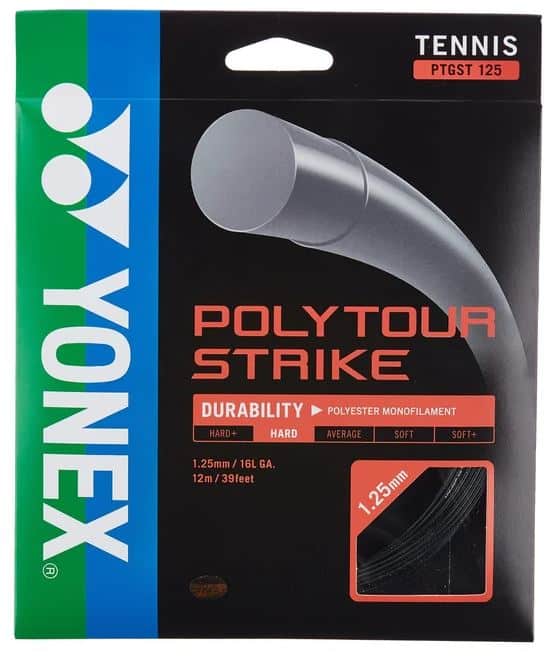 Yonex Poly Tour Strike Tennis String Black with a 1.25mm/16L gauge